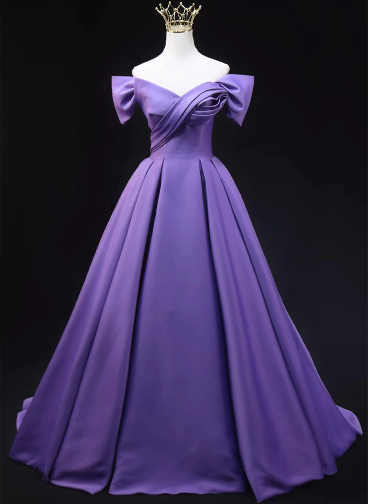 Solvbao Purple Satin Simple Off Shoulder Evening Dress, Purple Long Prom Dress - Deanwangkt