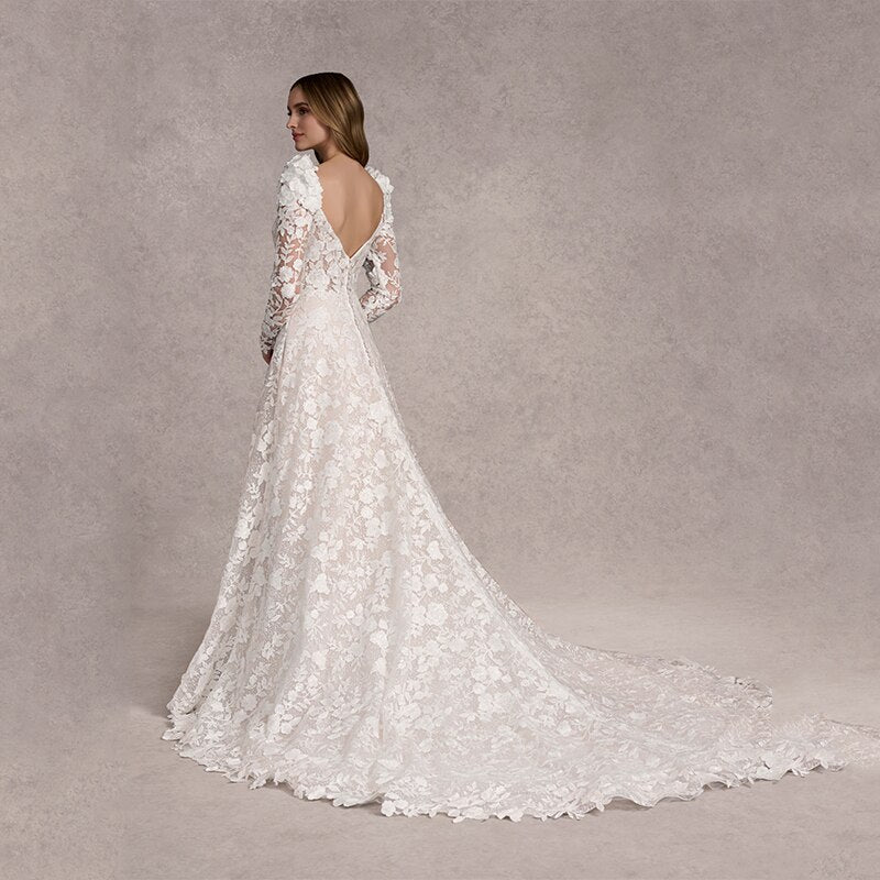 deanwangkt  Long Sleeve Lace Wedding Dresses with Pocket Appliques Bridal Gown Customize Garden Brautkleider Bride Vestidos De Novia - Deanwangkt