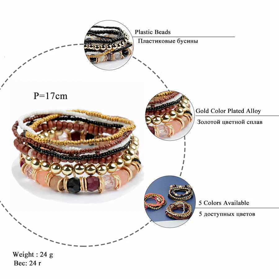 DEANWANGKT Bohemian Fashion Jewelry MutiLayer Beads Bracelets & Bangles for Women Elastic Strand Pulseras Mujer Femme Bijouterie - Deanwangkt