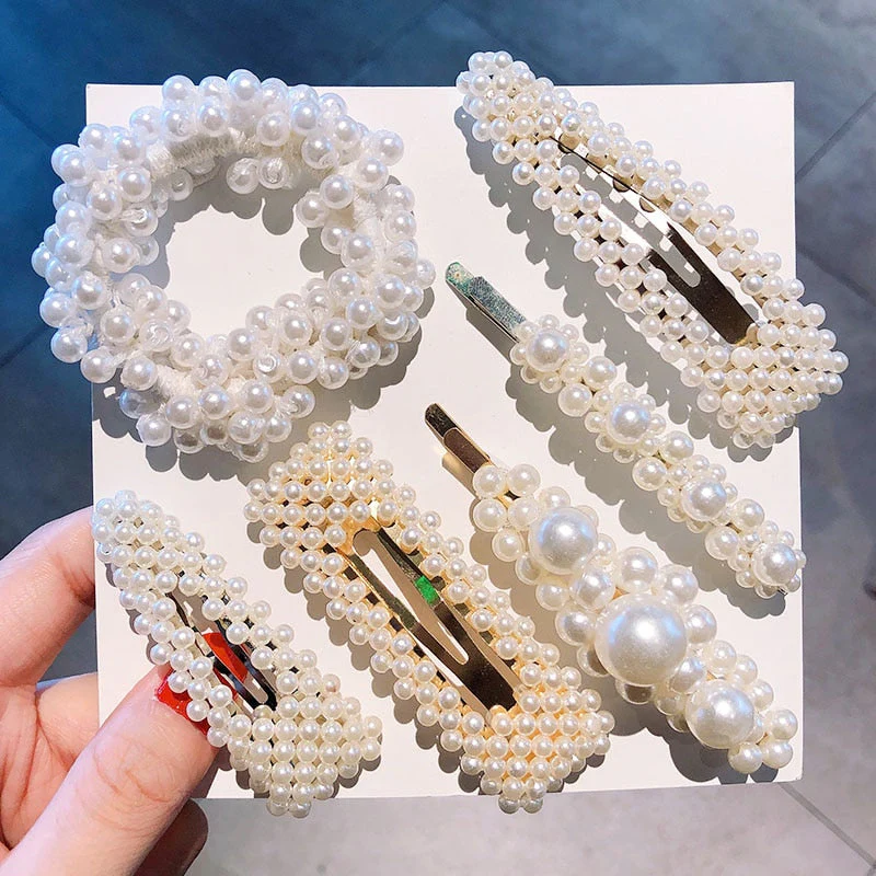 3/4/5pcs/Set Women Girls Elegant Full Pearls Geometric Hair Clips Sweet Hair Ornament Hairpin Barrette Headband Hair Accessories - Deanwangkt