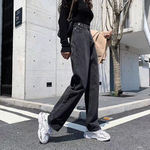 deanwangkt Woman Jeans High Waist Clothes Wide Leg Denim Clothing Blue Streetwear Vintage Quality Fashion Harajuku Straight Pants - Deanwangkt