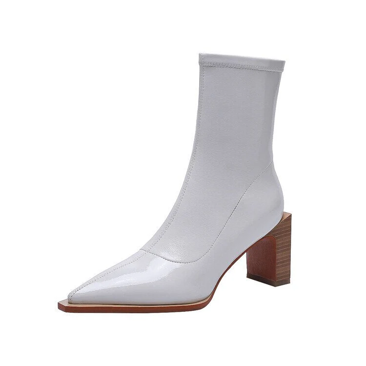 deanwangkt  Autumn Shoes   NEW Autumn Women Boots Pointed Toe High Heel Shoes Women Concise Patent Leather Boots Zipper Stretch Boots for Women Fall Shoes - Deanwangkt