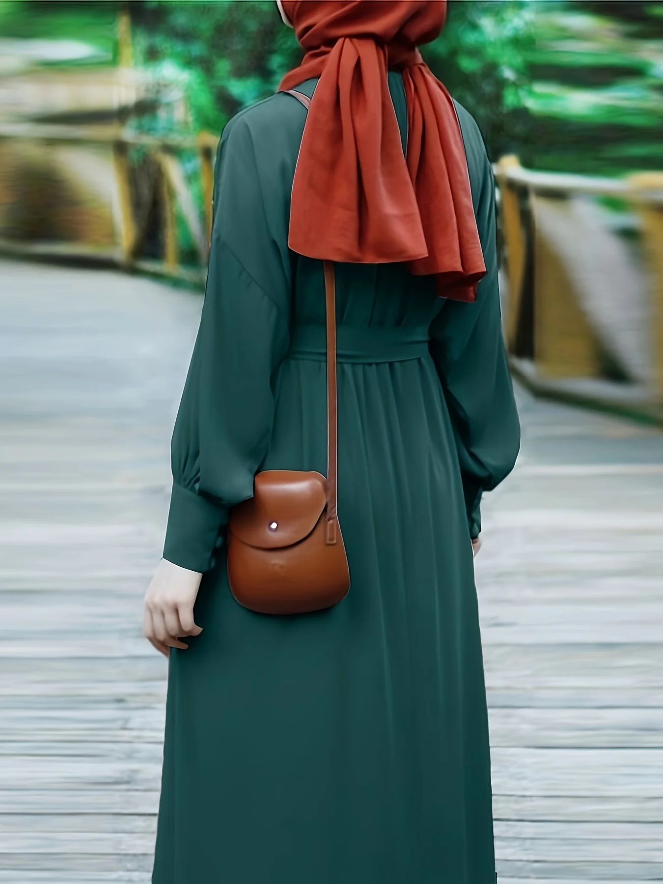 Solid Crew Neck Burqas, Elegant Long Sleeve Maxi Dress, Women's Clothing - Deanwangkt