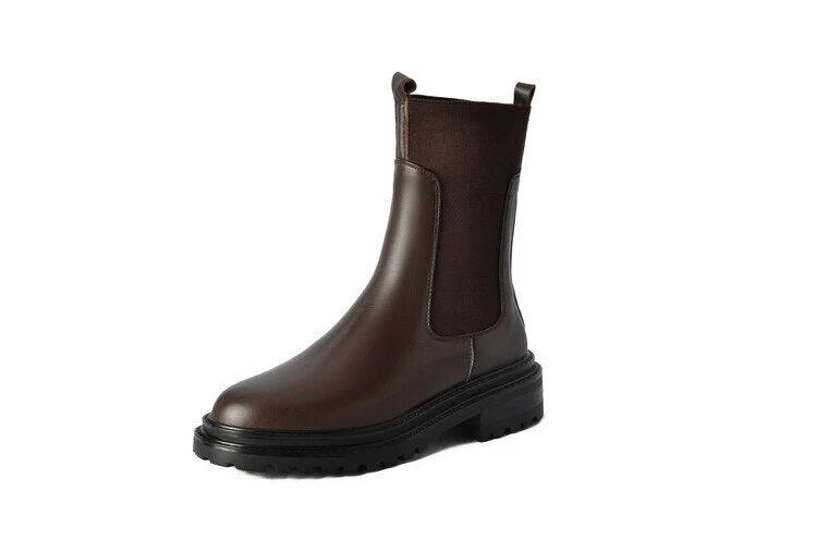 deanwangkt Autumn Shoes    Autumn Women Ankle Boots Round Toe Chunky Heel Boots Women Genuine leather Shoes Women Slip-on Black Boots Winter Shoes Women - Deanwangkt
