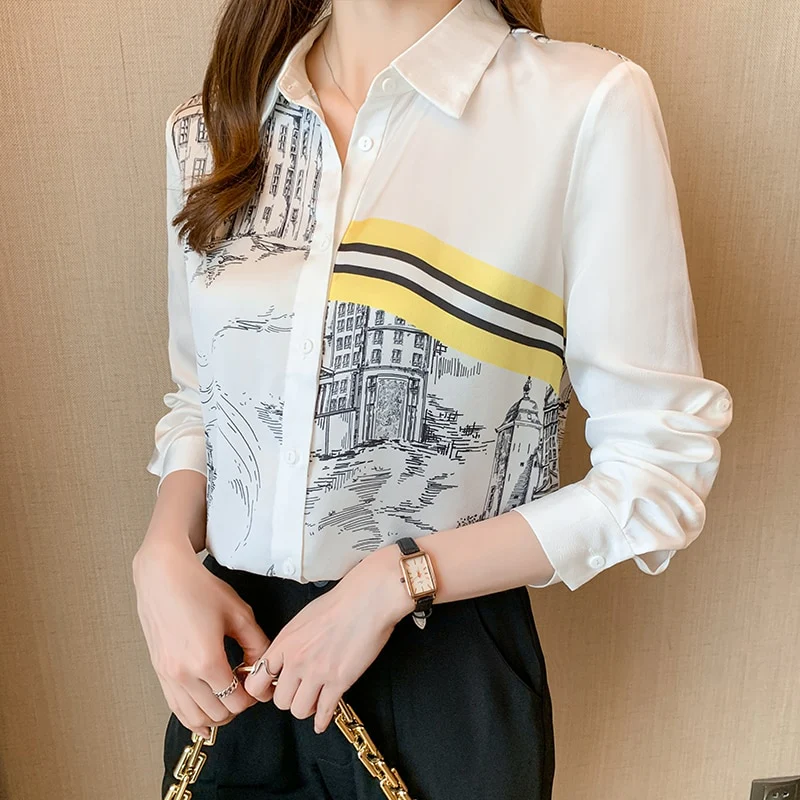 deanwangkt printing ladies shirts Women's chiffon Blouses  Spring Autumn Long Sleeve Shirts Tops Blusas Mujer - Deanwangkt