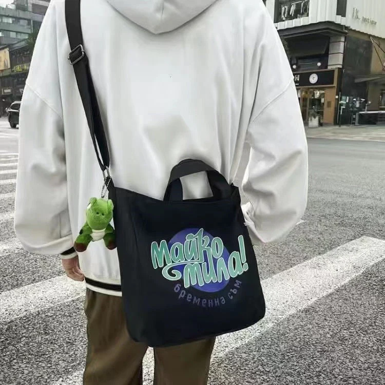 deanwangkt Soft Canvas Bag For Women&Men Unisex Big Messenger Bag Letter Print School Book Bag Crossbody bags New Casual Handbags Tote Bag - Deanwangkt