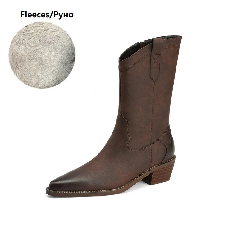 deanwangkt Autumn Shoes    NEW Fall Shoes Women Pointed Toe Chunky Heel Shoes Winter Split Leather Black Shoes Retro Western Boots Cowboy Boots for Women - Deanwangkt