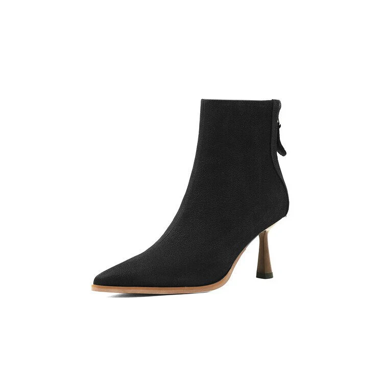 deanwangkt Autumn Boots    NEW Fall Shoes Women Pointed Toe High Heel Shoes Genuine Leather Shoes Thin Heel Ankle Boots for Women Zipper Modern Boots - Deanwangkt
