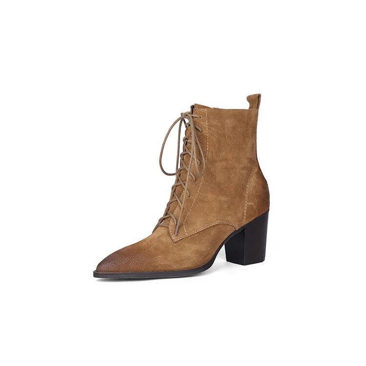 deanwangkt  fashion inspo   NEW Autumn Women Boots Pointed Toe Chunky Shoes Women Cow Suede Black Shoes Women Concise Western Boots Cowboy Boots for Women - Deanwangkt