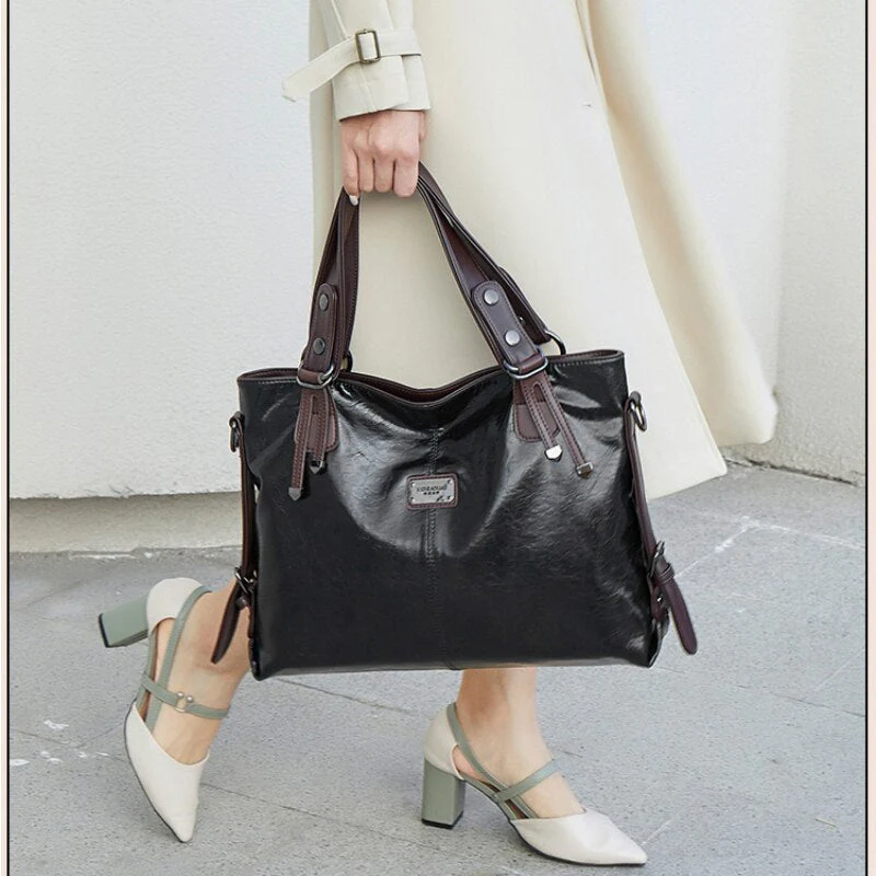 deanwangkt New Fashion Casual Tote Bag Women Handbags Soft Leather Shoulder Bags Vintage Big Capacity Crossbody Hand Bag for Ladies - Deanwangkt