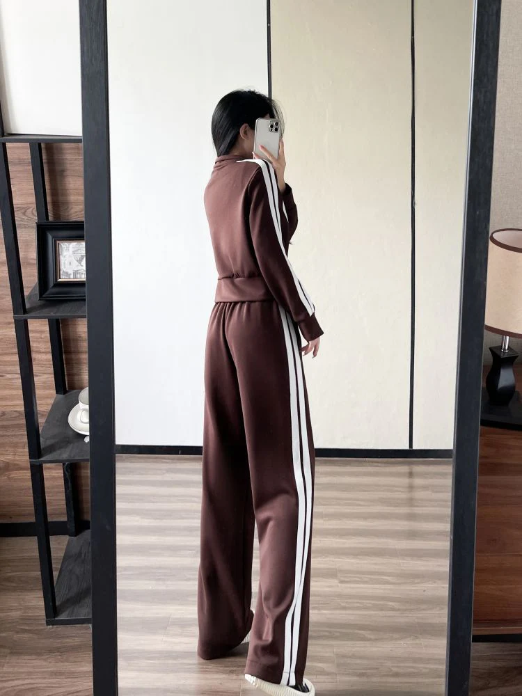 deanwangkt  New Spring and Autumn Zipper Jacket High Waist Wide Leg Pants Two-piece Fashion Casual Loose Long-sleeved Sports Suit Women - Deanwangkt