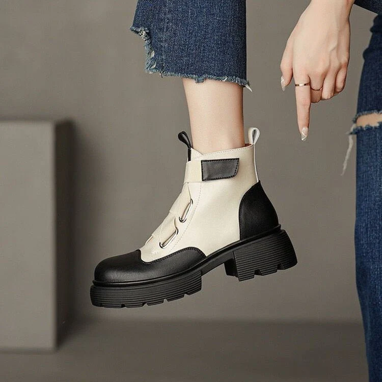 deanwangkt Winter Women Platform Ankle Chelsea Boots New Mid Heels Shoes Chunky Motorcycle Boots Party Designer Gladiator Pumps - Deanwangkt