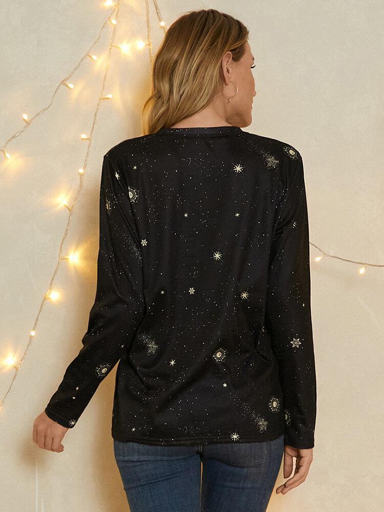 deanwangkt Aries Print Round Neck Casual Long Sleeve Blouses For Women - Deanwangkt