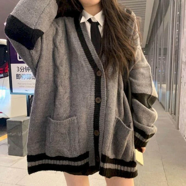 deanwangkt Suit Japanese College Style Girl Youth Knit Cardigan Sweater Student Shirt Pleated Skirt Vintage Fall Clothes For Women Oversize - Deanwangkt