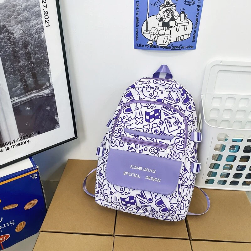 BACK TO SCHOOL  Fashion Waterproof Bookbag for Teenager Girls School Bag Cute Graffiti Design Backpack Women Nylon Kawaii Mochila Boys - Deanwangkt