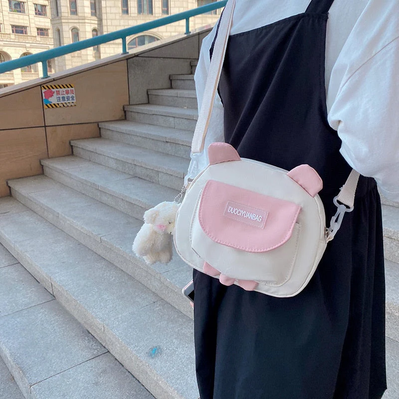 deanwangkt Japanese Style Lovely Small Bag Women Cartoon Bear Ears Nylon Bag Student Girl Crossbody Bags For Women Bolsa Mujer Shoulder Bag - Deanwangkt