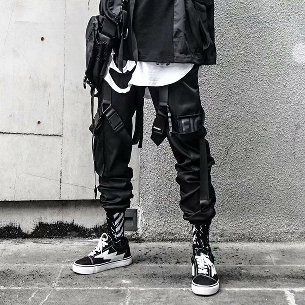 DEANWANGKT Mens Vintage Hip Hop Style Baggy Jeans Joggers Cargo Pants For Men Casual Hip Hop Hit Color Pocket Male Trousers Sweatpants Streetwear Ribbons Techwear Pants - Deanwangkt