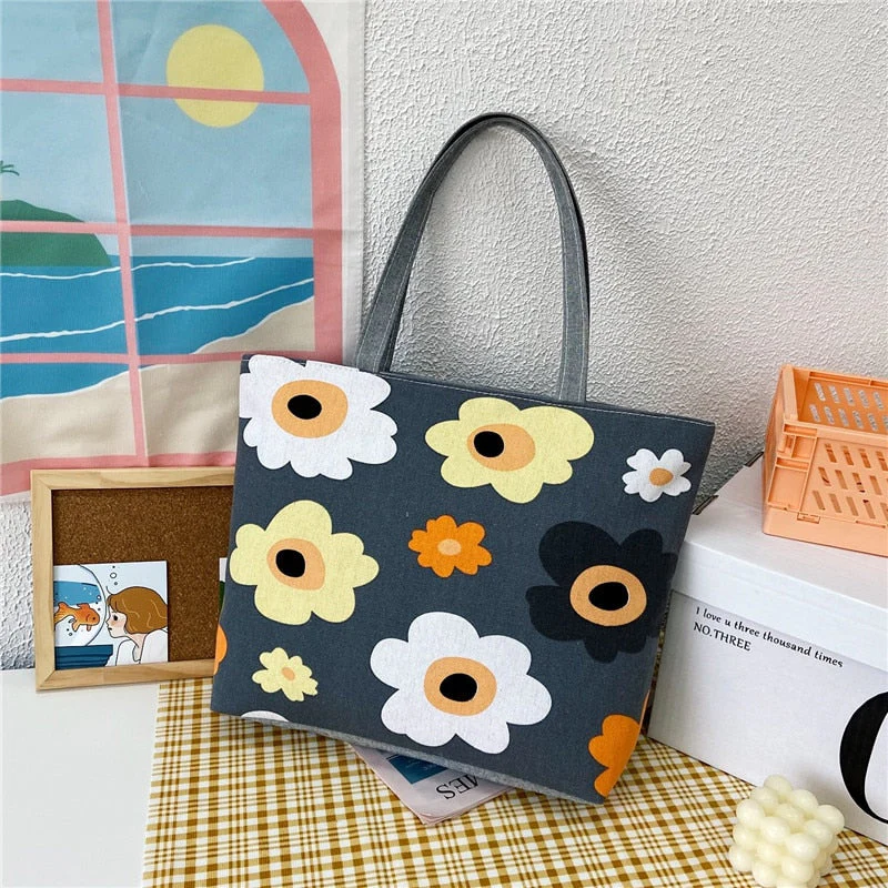 deanwangkt  Fashion Folding Women Big Size Handbag Tote Ladies Casual Flower Printing Canvas Graffiti Shoulder Bag Beach Bolsa Feminina - Deanwangkt