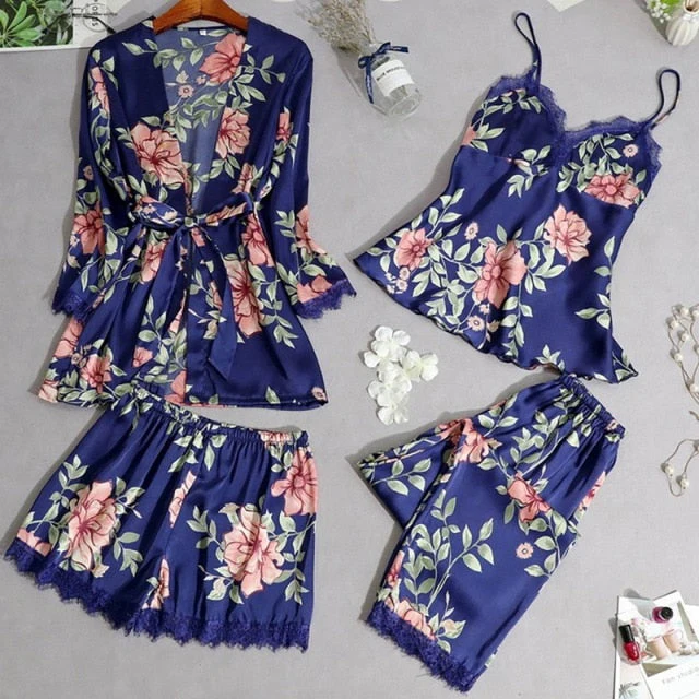 deanwangkt Long sleeve Womens Pajamas Sexy Lace Lingerie Nightwear Underwear Sleepwear 3PC Suit Pajama Sets For Women Pijama Mujer - Deanwangkt