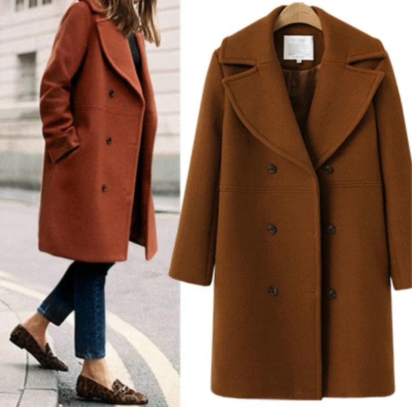 deanwangkt Elegant Double Breasted Long Ladies Coat Oversized Outwear  Winter Women Wool Coats Casual Effects Jackets Woolen Overcoat - Deanwangkt