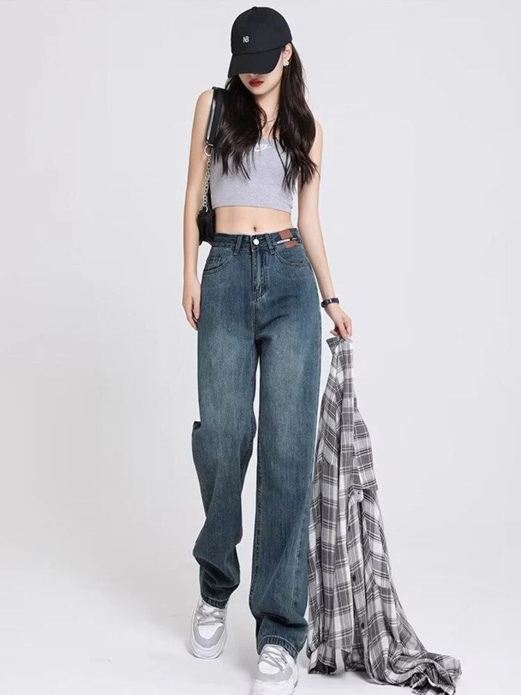 deanwangkt Women's Spring And Autumn New Korean Version High Waist Slimming All-match Design Niche Retro Mopping Straight Pants - Deanwangkt