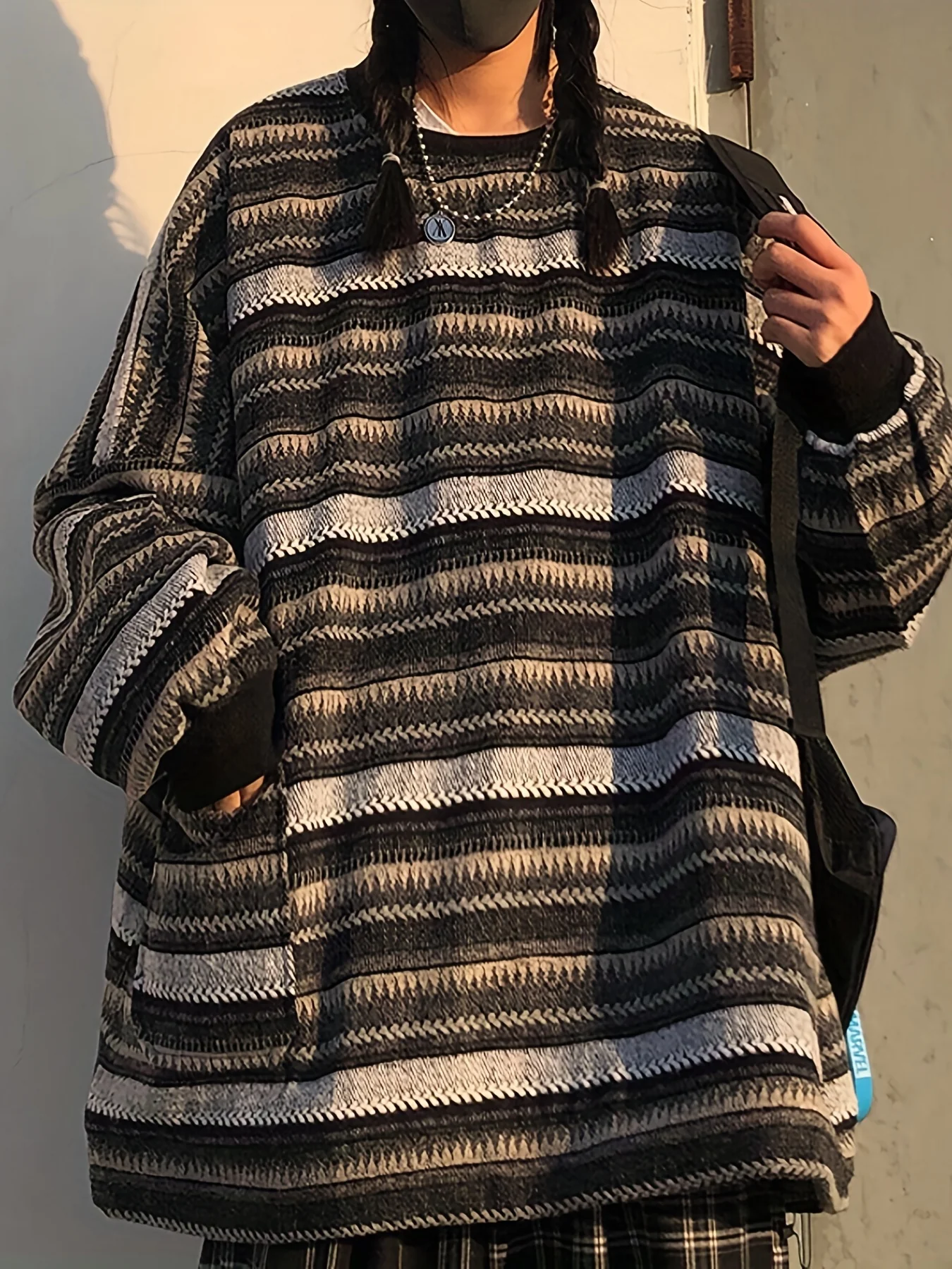 deanwangkt  Striped Drop Shoulder Sweatshirt, Casual Crew Neck Long Sleeve Pullover, Women's Clothing - Deanwangkt