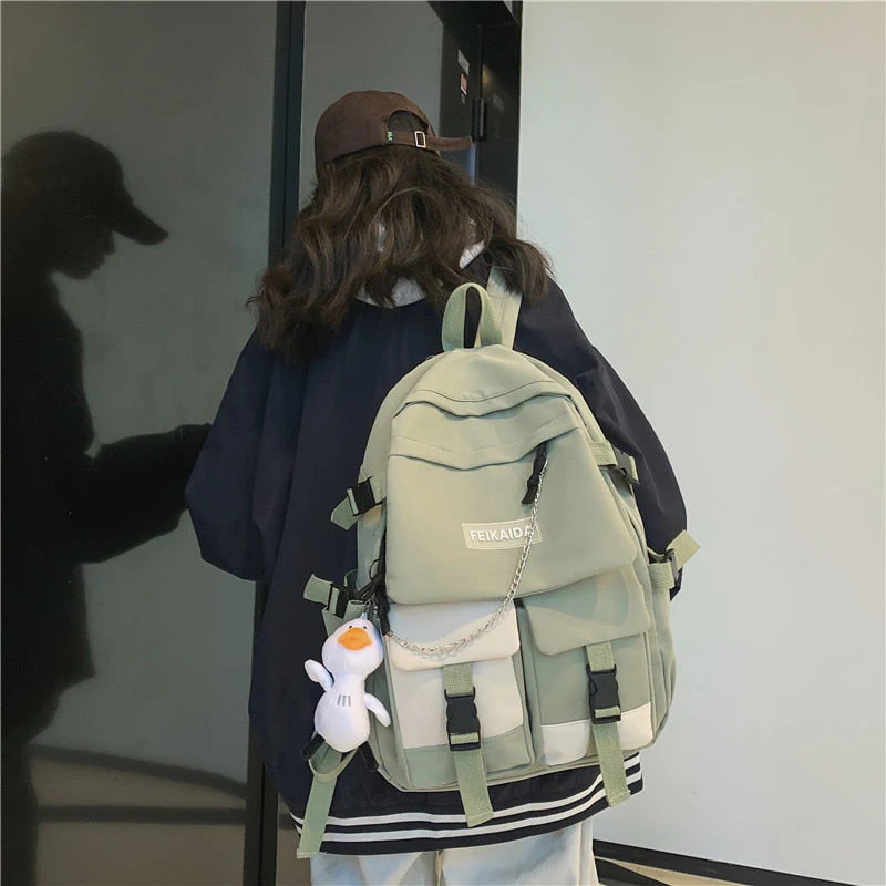 deanwangkt Fashion Women Backpack Cute School Bag for Teenagers Girls Boys Mochila Kawaii Cotton Black Lady Travel Rucksack - Deanwangkt