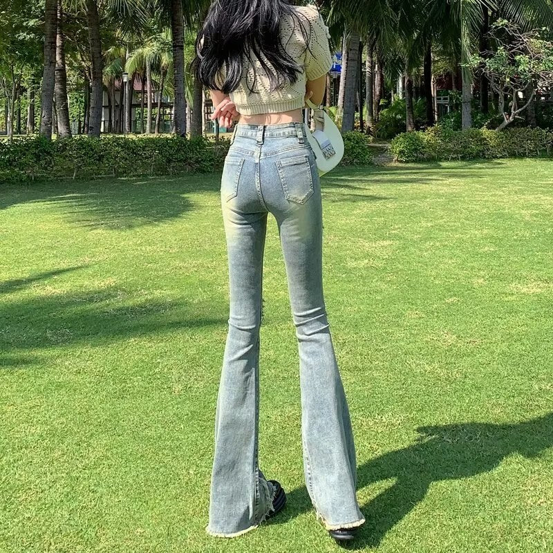 deanwangkt Versatile Japanese Pants, Spring And Autumn Trends, Dark Micro Flared Pants, Minimalist Literary Jeans, High Waisted Fashion - Deanwangkt