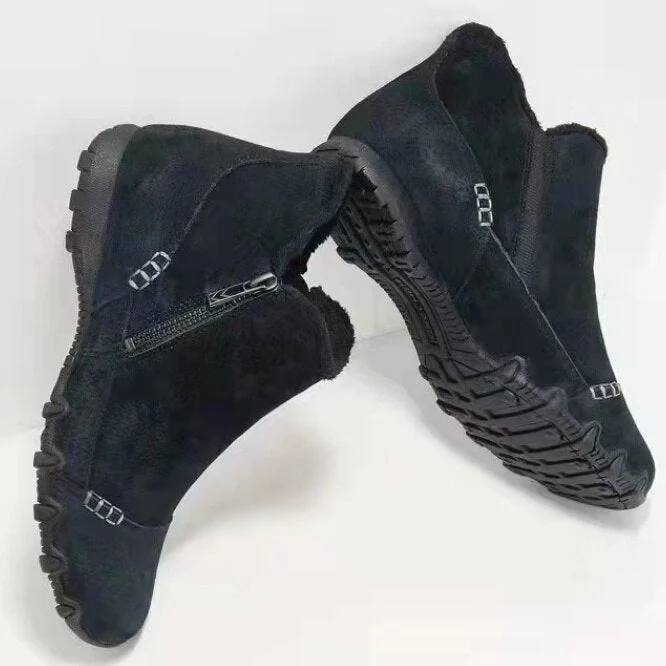 DEANWANGKT Christmas Gift Casual Snow Boots Women  New Thick Velvet Zipper Boots Winter Fashion Boots Warmth Flat Heel Ankle Boots Botas De Mujer - Deanwangkt