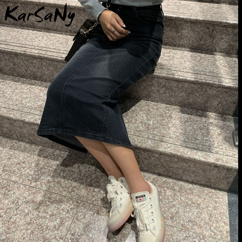 Back To School Denim Skirt Long Straight Skirts Womens Summer Blue Vintage Skirt Jeans Women Denim Long Skirts For Women Summer - Deanwangkt