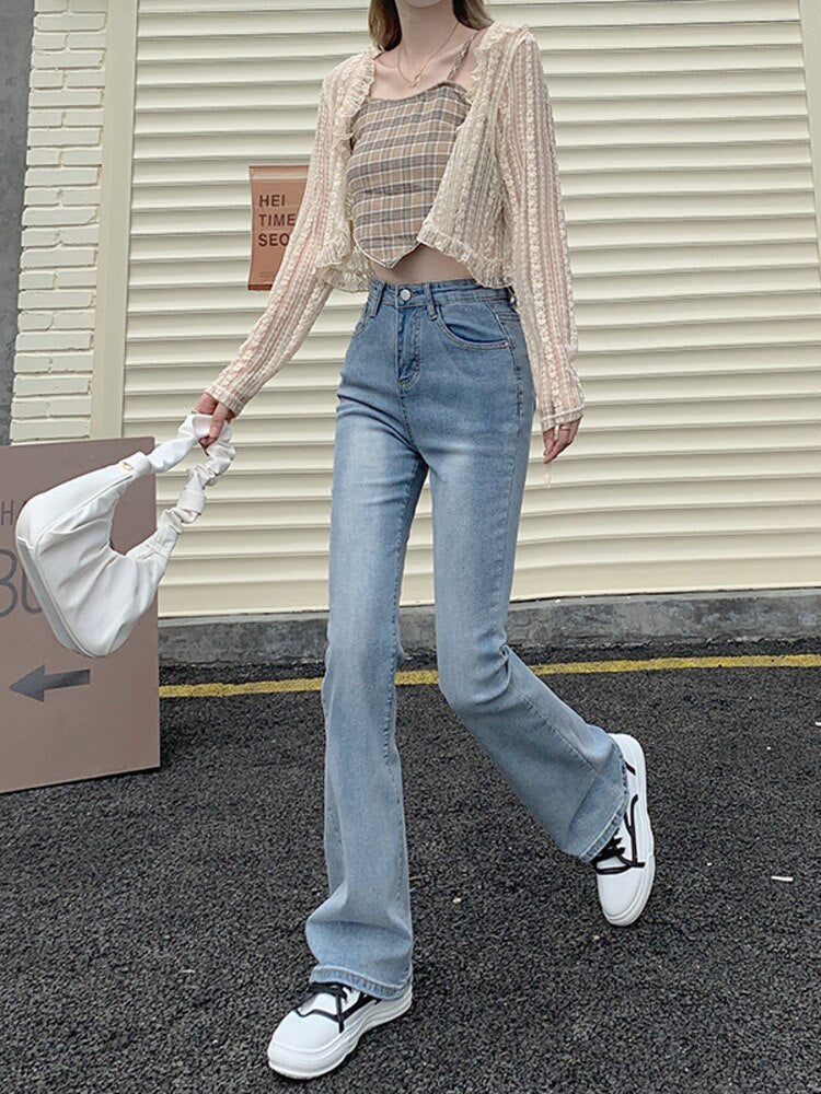 deanwangkt High-waisted Stretch Tail Flared Jeans Women's Autumn And Winter Slim Straight Tube Lengthened Drape Floor Mopping Pants - Deanwangkt