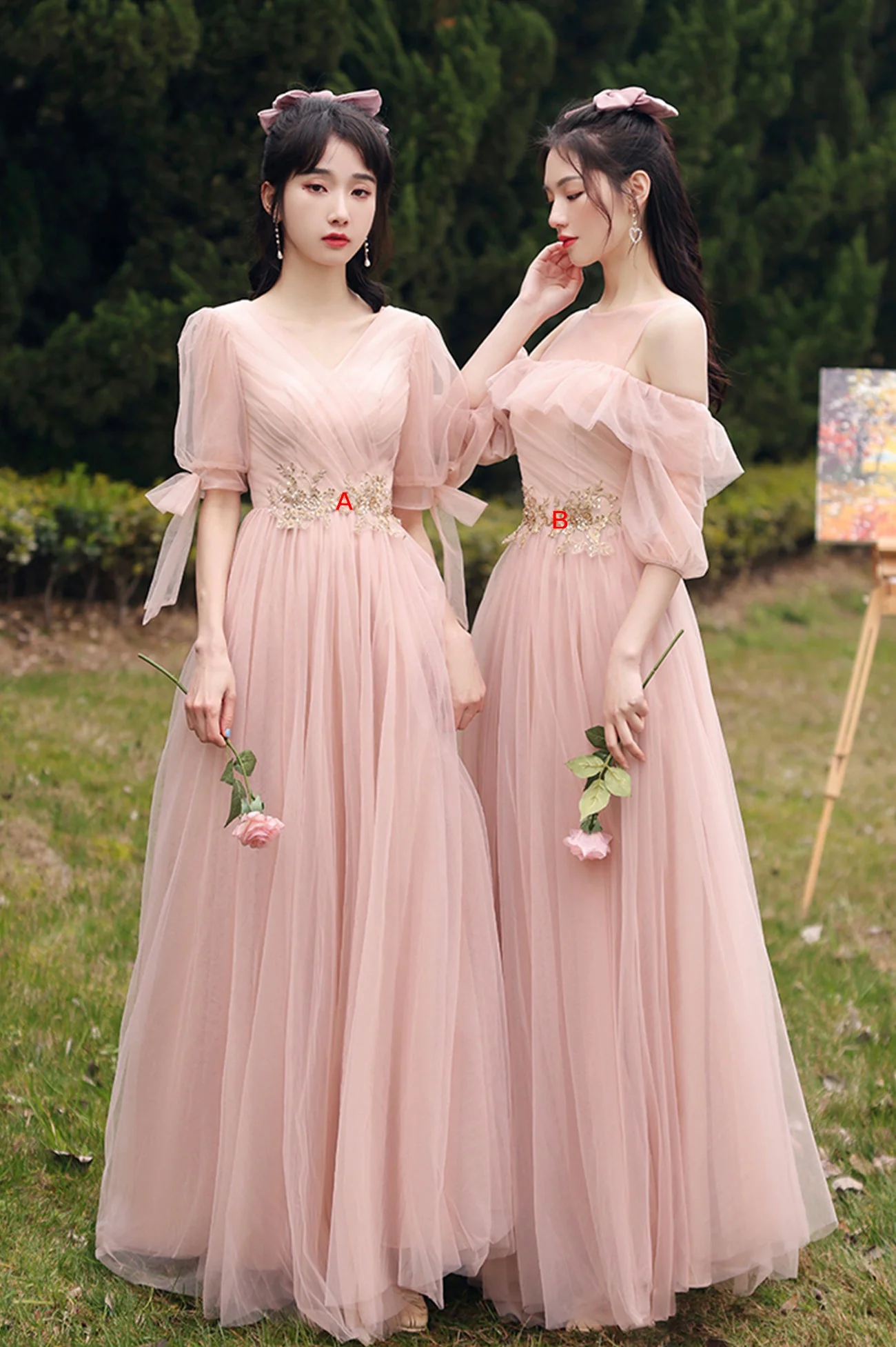 solvbao Pink Lace Long Prom Dresses, Lovely A-Line Evening Dresses - Deanwangkt