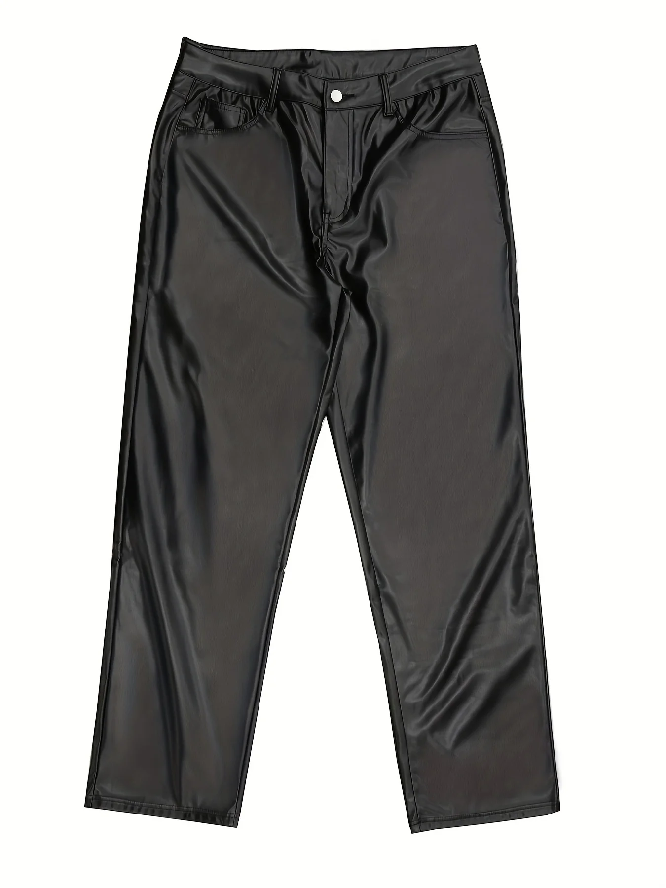 deanwangkt  Men's Casual Chic PU Leather Pants, Street Style Straight Leg Trousers - Deanwangkt