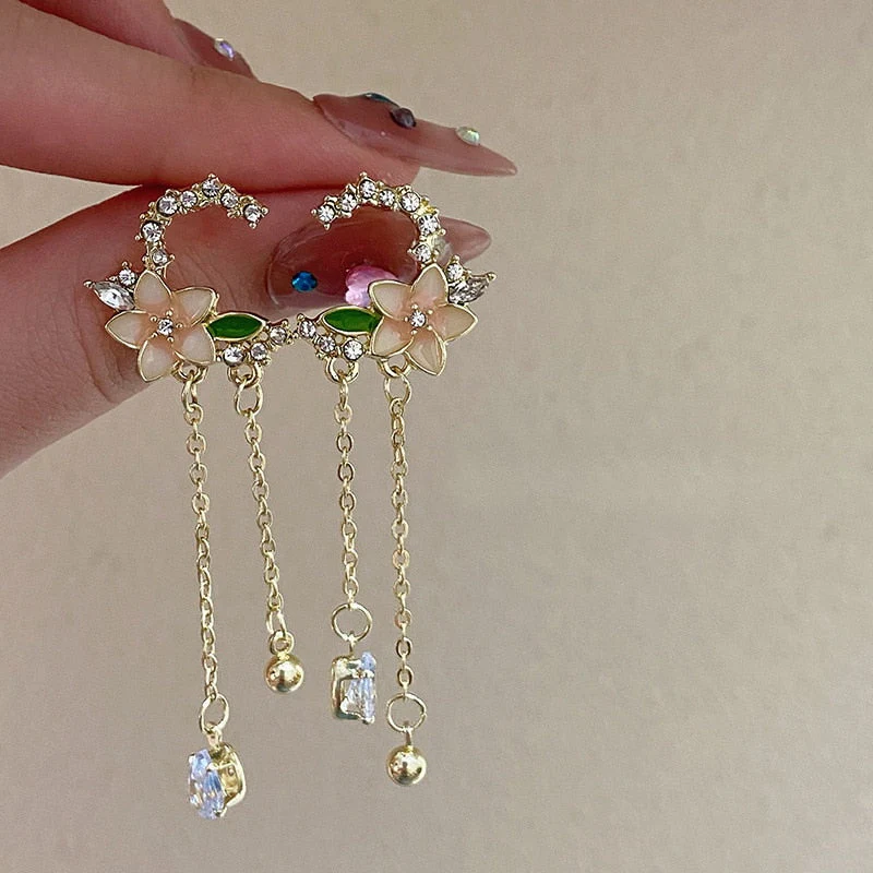 Korean Exquisite Planet Moon Butterfly Tassel Earrings for Women Sparkling Crystal Asymmetrical Drop Earrings Girl Party Jewelry - Deanwangkt