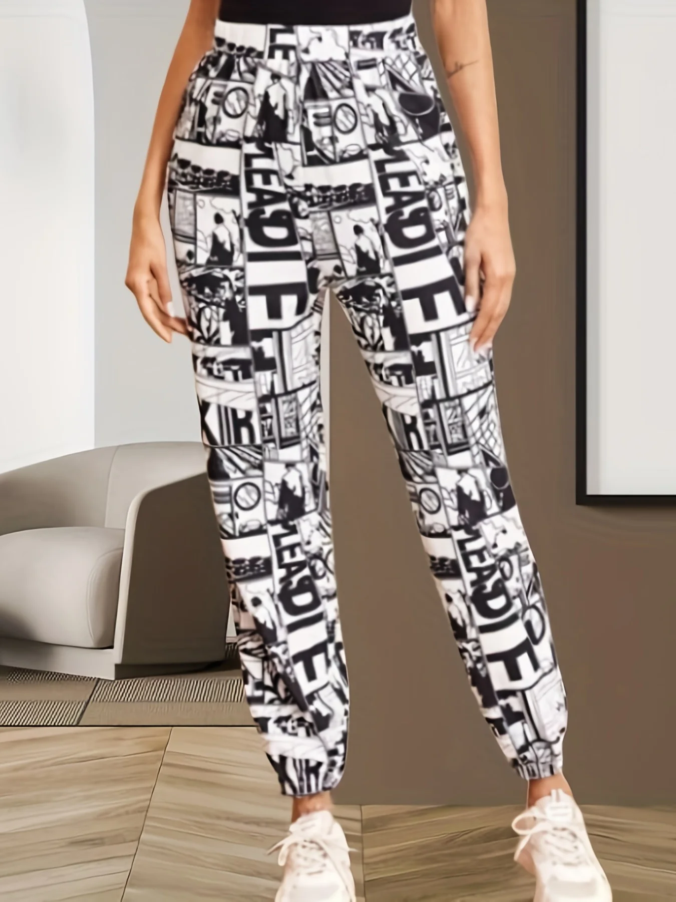 deanwangkt-1 Pop Art Print High Waist Pants, Casual Hippie Pants With Pockets, Women's Clothing - Deanwangkt