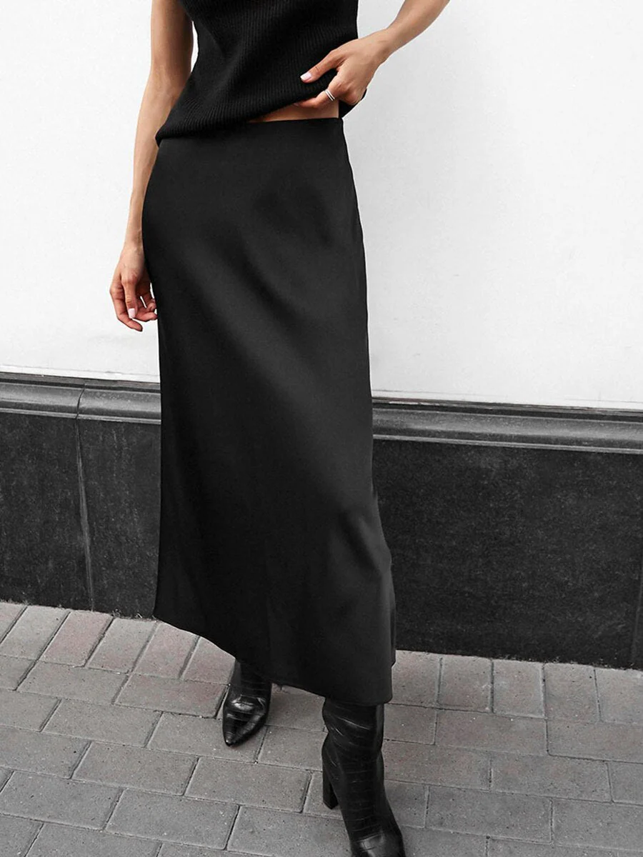 Joskka   High Waist Slim Elegant Fashion Long Skirt Women Simple Vintage Office Lady New Fall Dress - Deanwangkt