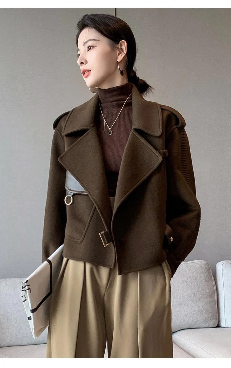 deanwangkt Women's Autumn Coat  Pockets Solid Loose Short Jackets Ladies Wool & Blends High Street Spring Woolen Coats for Women - Deanwangkt