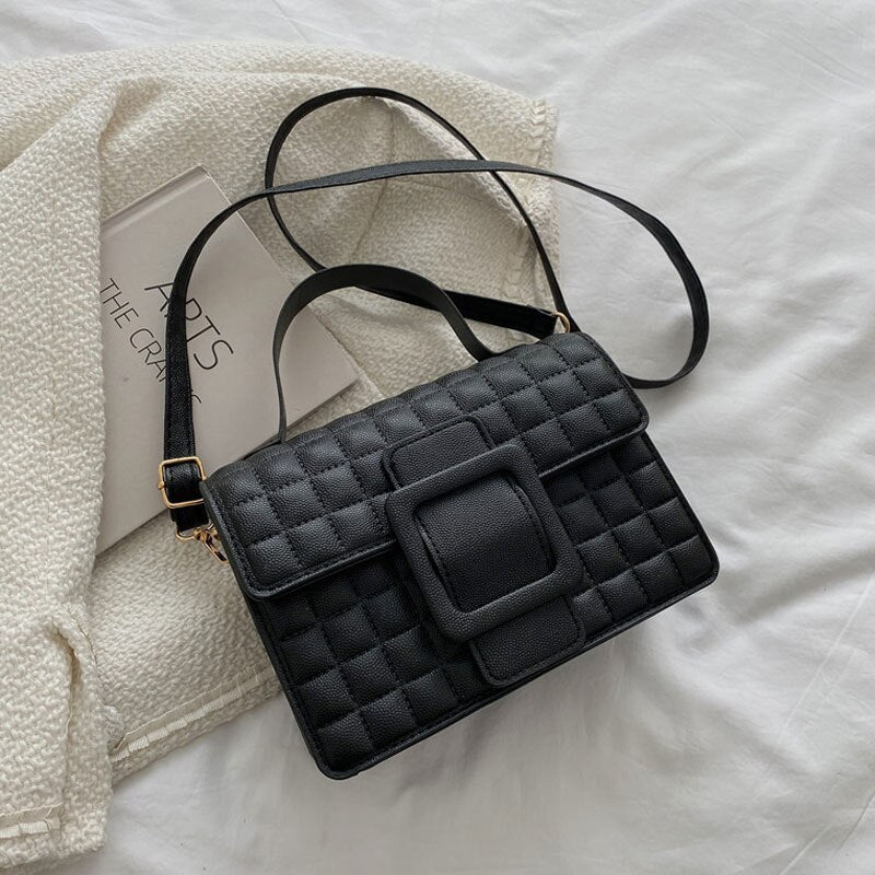 deanwangkt BACK TO COLLEGE   Designer Fashion Trend Handbags For Women High Quality Pu Leather Shoulder Bag Square Solid Color Female Crossbody Plaid Purse - Deanwangkt