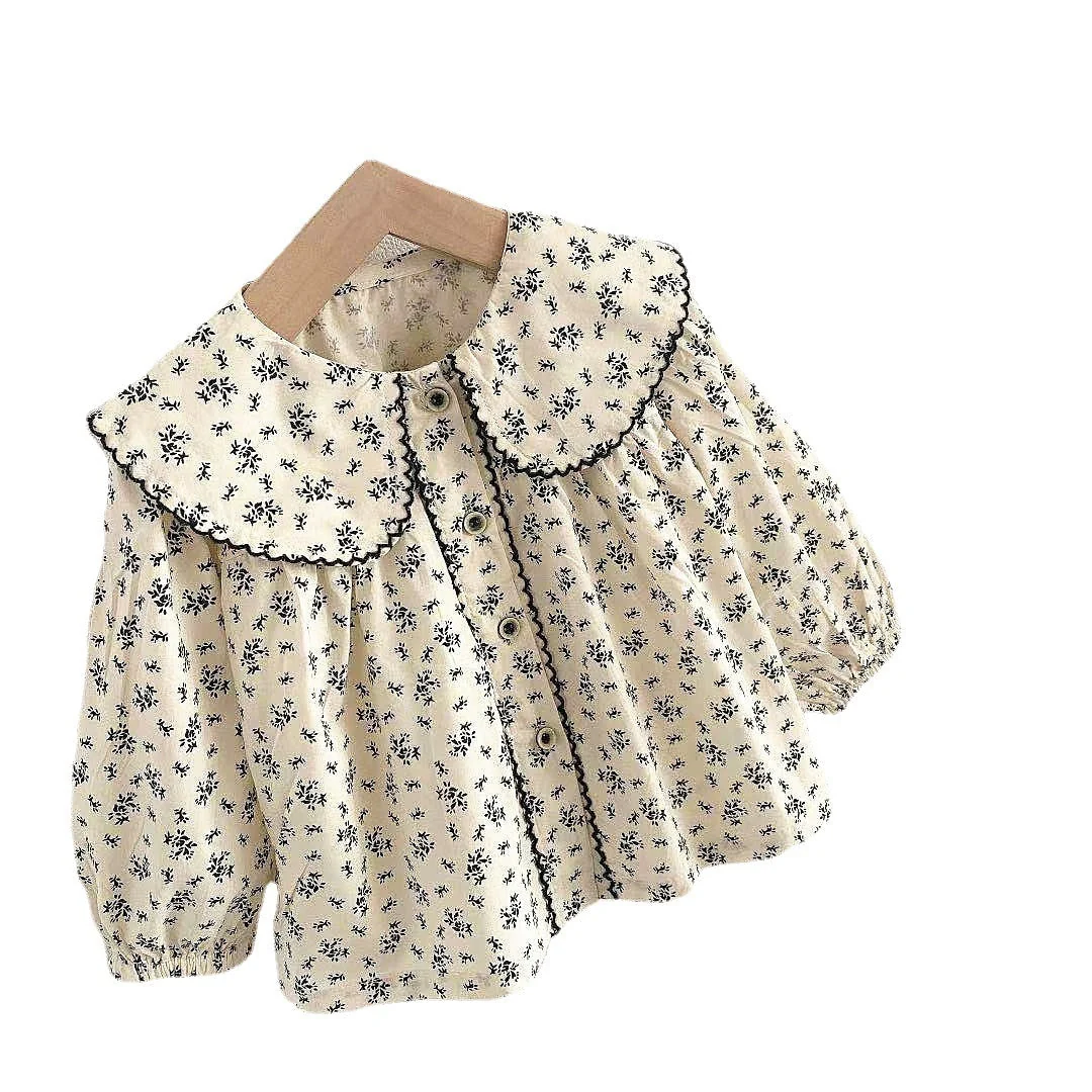 deanwangkt Blouse Long Sleeve Print Turn Down Collar New Fashion Casual Sweet Cute Lovely Beautiful Spring Autumn Children Kids for Girls - Deanwangkt