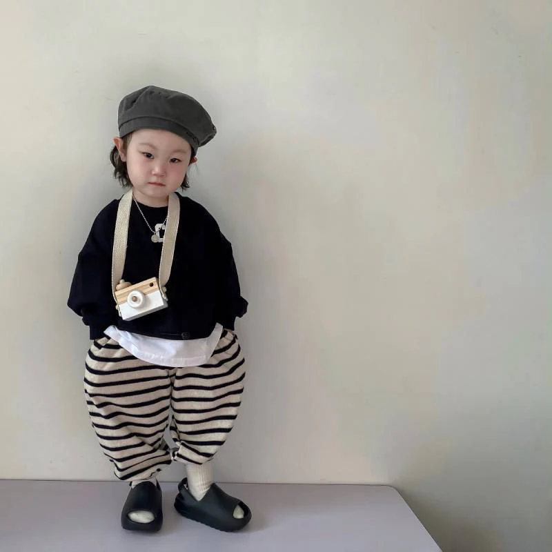 deanwangkt Children's Sets Spring Autumn Kids Sweater Striped Pants For Boys Girls' Sweater Korean Children's Loose Pullover Sweater - Deanwangkt