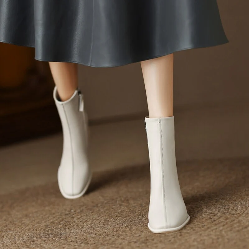 deanwangkt Autumn Shoes    Autumn/Winter Women Boots Split Leather High Heel Boots Square Toe Square Heel Shoes Women Concise Short Modern Boots Fall Shoes - Deanwangkt