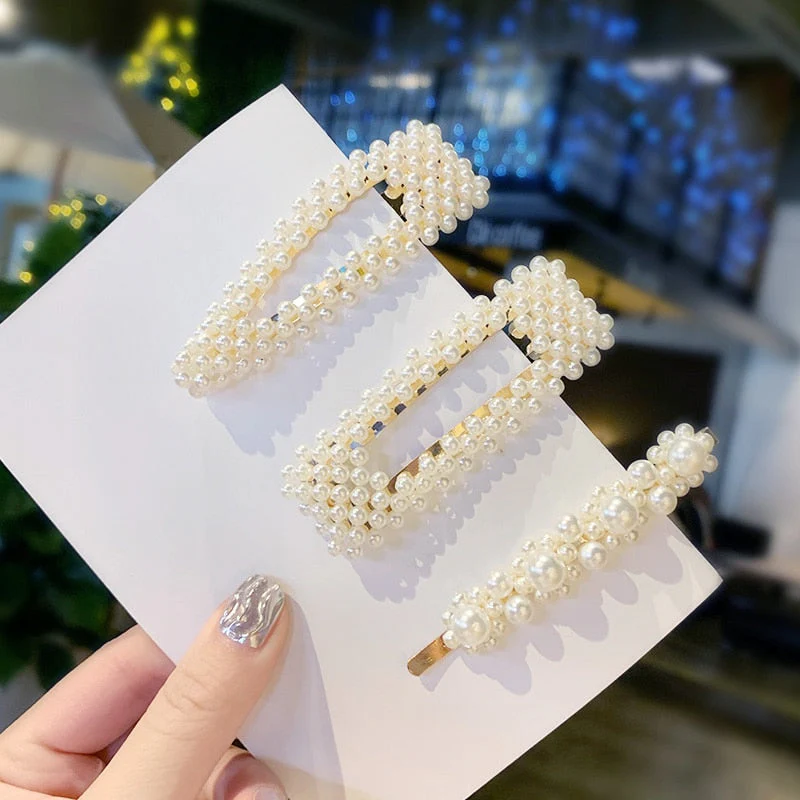 3/4/5pcs/Set Women Girls Elegant Full Pearls Geometric Hair Clips Sweet Hair Ornament Hairpin Barrette Headband Hair Accessories - Deanwangkt