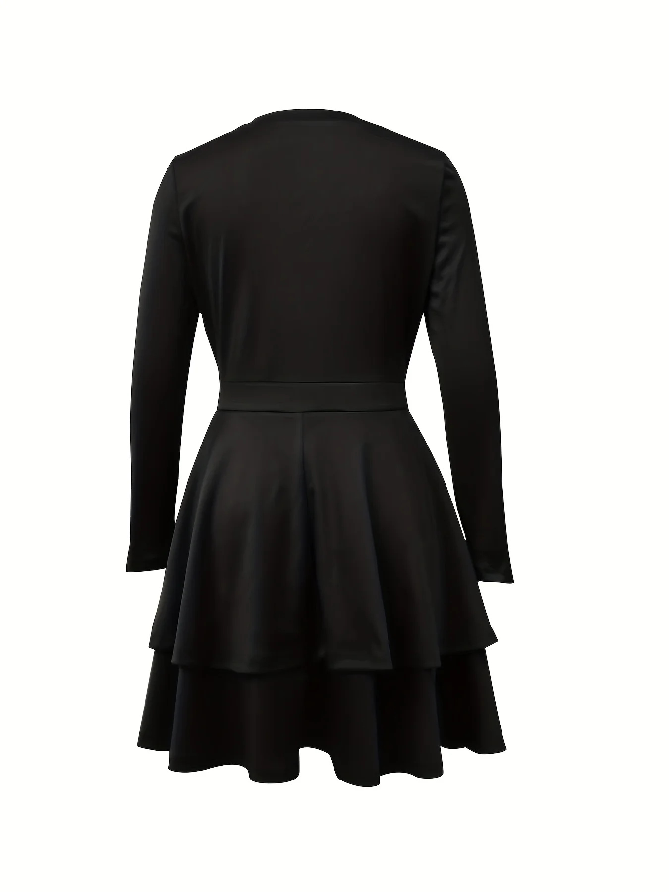 Solid Layered Dress, Casual V Neck Long Sleeve Dress, Women's Clothing - Deanwangkt