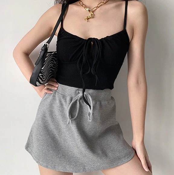 deanwangkt - Waffle Drawstring Skirt - Deanwangkt