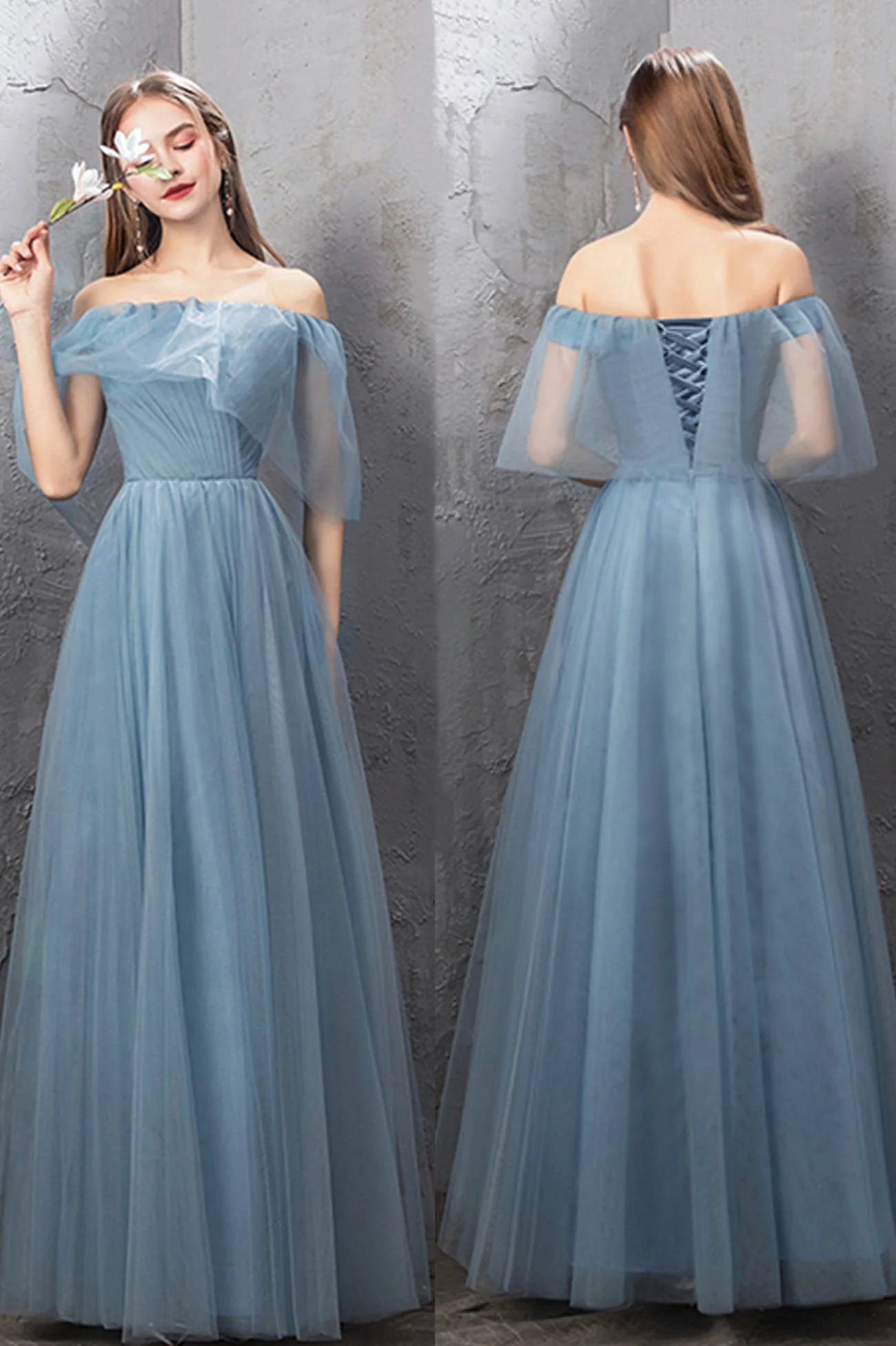 solvbao Blue Tulle Long Prom Dresses, Blue Tulle Bridesmaid Dresses - Deanwangkt