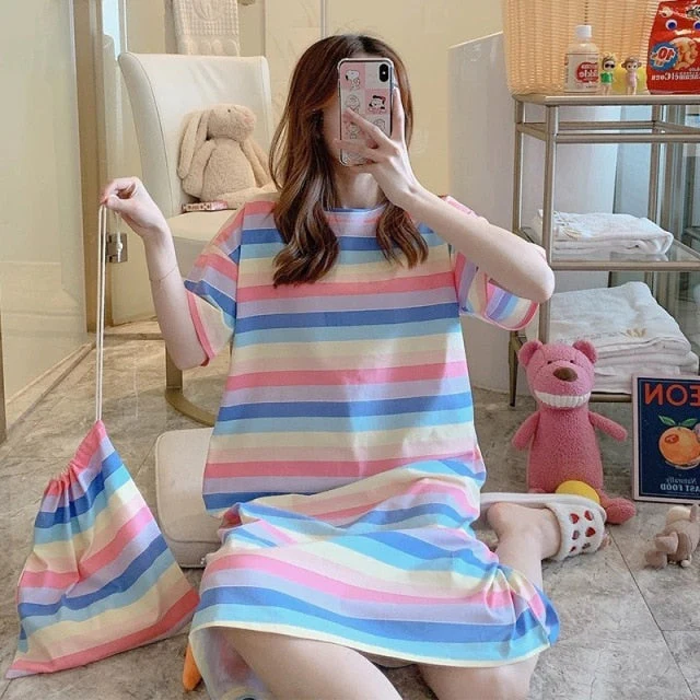 deanwangkt  Women Short Sleeve Sleepwear Cotton Night Gowns Summer Cartoon Nightgowns Home Wear Girls Sleep Lounge Sleeping Dress - Deanwangkt