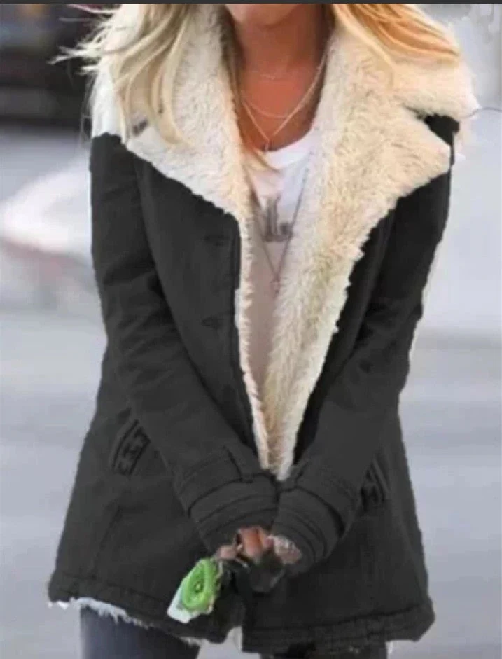 deanwangkt  new hot-selling lapel printing single-breasted long-sleeved plush plush coat women's coat winter coat women elegant - Deanwangkt