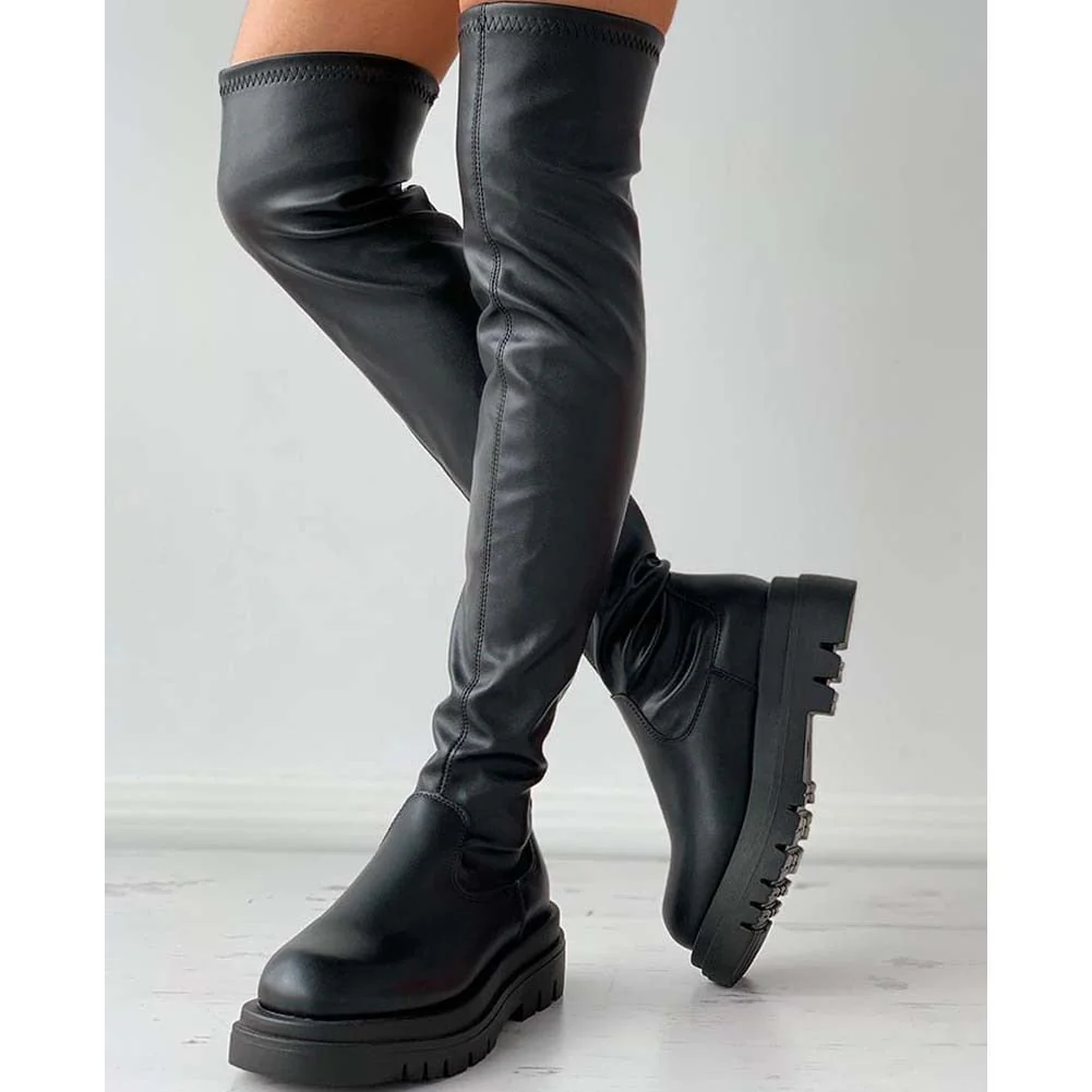 DEANWANGKT Brand New Female Platform Thigh High Boots Fashion Slim Chunky Heels Over The Knee Boots Women Party Shoes Woman - Deanwangkt