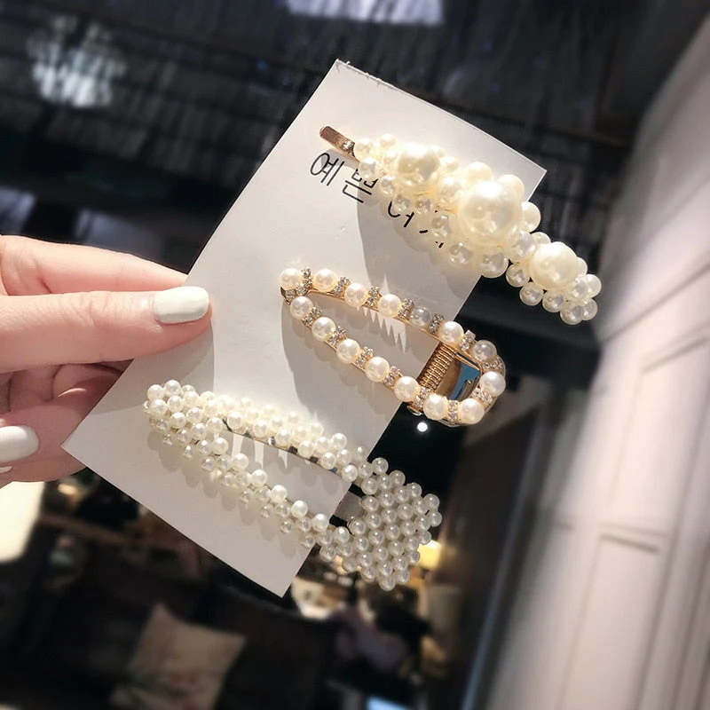 3/4/5pcs/Set Women Girls Elegant Full Pearls Geometric Hair Clips Sweet Hair Ornament Hairpin Barrette Headband Hair Accessories - Deanwangkt