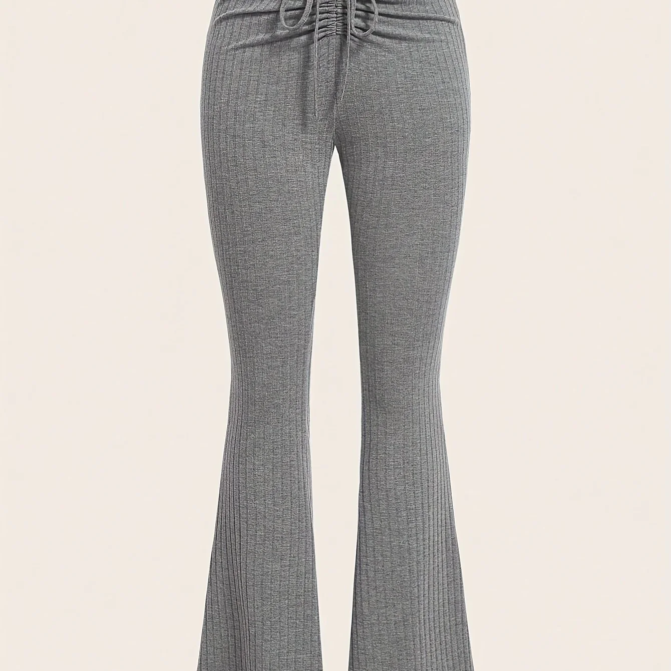 deanwangkt-1 Solid Textured Flare Leg Pants, Casual Drawstring Ruched Slim Pants, Women's Clothing - Deanwangkt